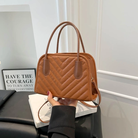 Borsa a Mano da Donna Vintage in Pelle PU Trapuntata a V Elegante Borsa a Tracolla con Motivo a V e Tracolla Regolabile per il Pendolarismo Quotidiano