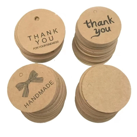 Runde Kraftpapier Geschenkanhänger Anhängeetiketten Thank You For Your Kindness Handmade Muster Hochzeit Party Deko Karten