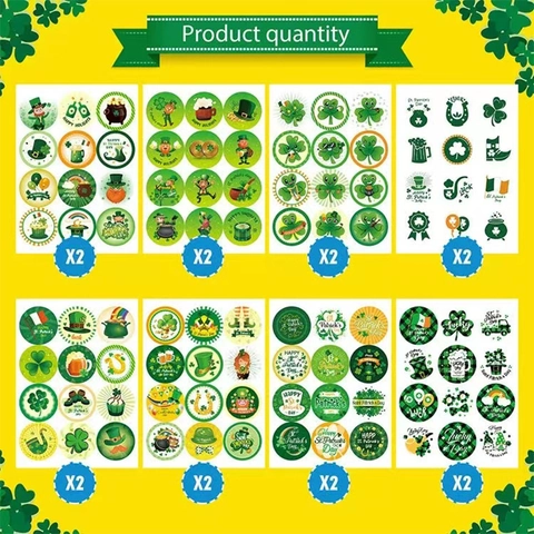 St Patrick Day Stickers Shamrock Gnome Pot Gold Rainbow Round Adhesive Decals For Envelope Seal Party Favors Gift Wrap Decor