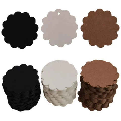 Scalloped Round Blank Kraft Paper Gift Tags Hanging Labels For Wedding Party Holiday DIY Craft Stationery Decorations
