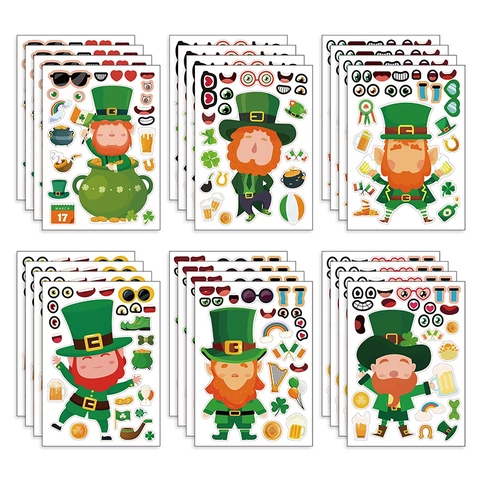 St Patrick Day Leprechaun DIY Adesivi Trifoglio Pentola Oro Design Per Decorazione Festa Bambini Artigianato Verde