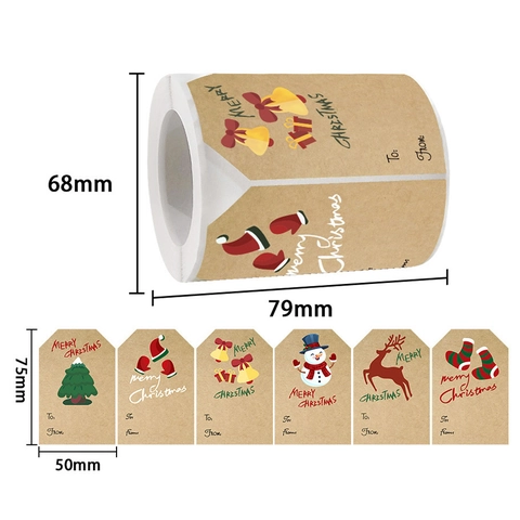 Kraft Paper Merry Christmas Gift Tags Stickers Rectangular Adhesive Label For Holiday Present Wrapping Decor Vintage Style