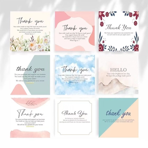 Square Mini Greeting Cards Art Paper Happy Birthday Thank You Note Cards Business Gift Small Floral Message Cards Modern