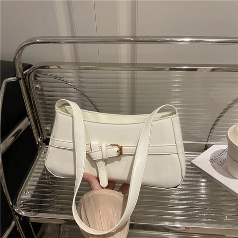 Bolso Soberaco de Cuero PU de Estilo Francés Para Mujer Bolso de Hombro Baguette Retro Color Sólido Moda Simple