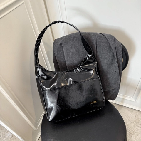 PU Leather Minimalist Shoulder Bag For Women Solid Color Large Capacity Tote Underarm Bag Fashion Casual Commuter Handbag
