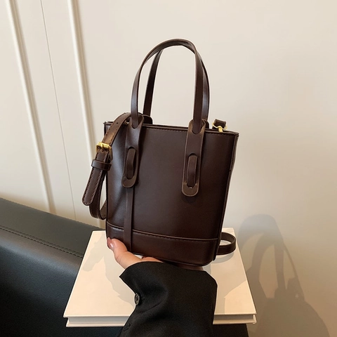 Mode Damen PU Leder Eimertasche Koreanisch Minimalistisch Klein Schulter Crossbody Tasche Handtasche Mit Griff Für Den Alltag