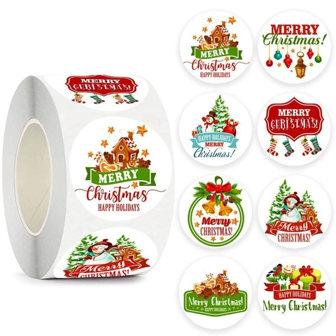 Fröhliche Weihnachten Runde Rollenaufkleber Für Weihnachtsgeschenkverpackung Siegel Etiketten Cartoon Festliche Muster Baum Schneemann Dekor