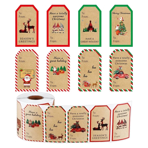 Etichette Regalo di Natale Carta Kraft Merry Christmas Adesivi Con To From Per Decorazione Regali Festività