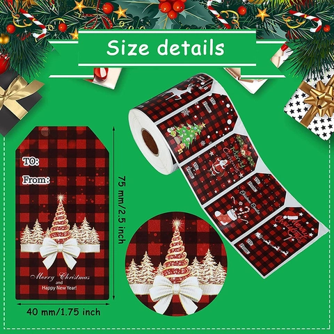 Étiquettes Cadeaux Merry Christmas Autocollants Buffalo Plaid Papier Kraft Rectangulaire To From Décoration de Noël
