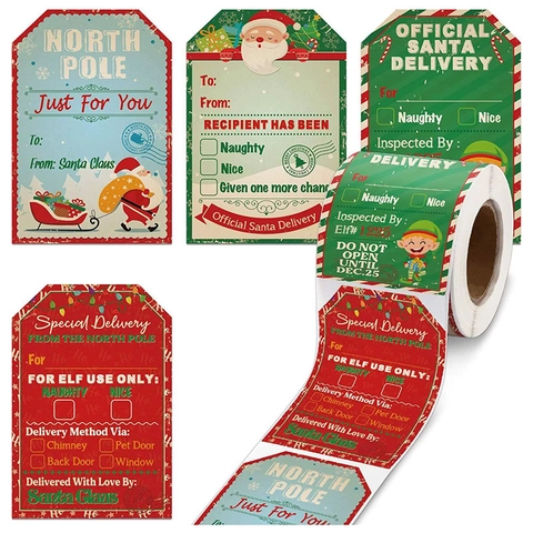 Étiquettes de Cadeau de Noël en Papier Kraft Vintage Merry Christmas Santa Delivery To From Autocollantes Décoratives