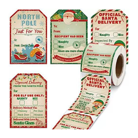 Étiquettes de Cadeau de Noël en Papier Kraft Vintage Merry Christmas Santa Delivery To From Autocollantes Décoratives