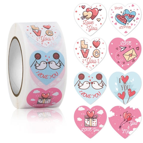 Heart Shaped I Love You Valentine's Day Gift Stickers Roll For Holiday Party Gift Box Sealing Decoration Romantic Labels