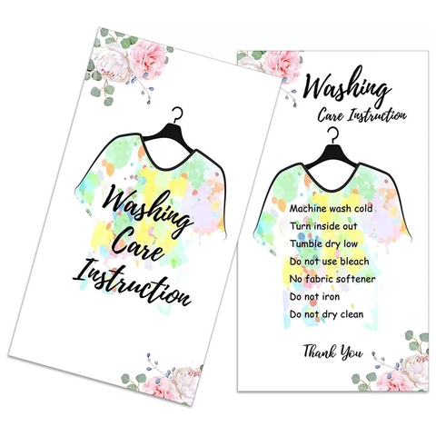 T-Shirt Waschpflege Anleitungskarte Blumenmuster Aquarell Stil Bekleidung Verpackung Einleger Dankeschön Etikett