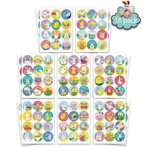 Adesivi di Pasqua Modello Coniglio Uovo Pulcino Etichette Adesive Tonde per Confezioni Regalo Festa Buona Pasqua Decalcomanie Festive