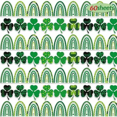 St Patrick Day Clover Rainbow Scalloped Bulletin Board Border Stickers Green Lucky Shamrock Board Decor For Classroom Office School