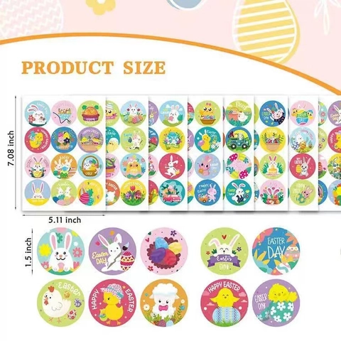 Adesivi di Pasqua Modello Coniglio Uovo Pulcino Etichette Adesive Tonde per Confezioni Regalo Festa Buona Pasqua Decalcomanie Festive
