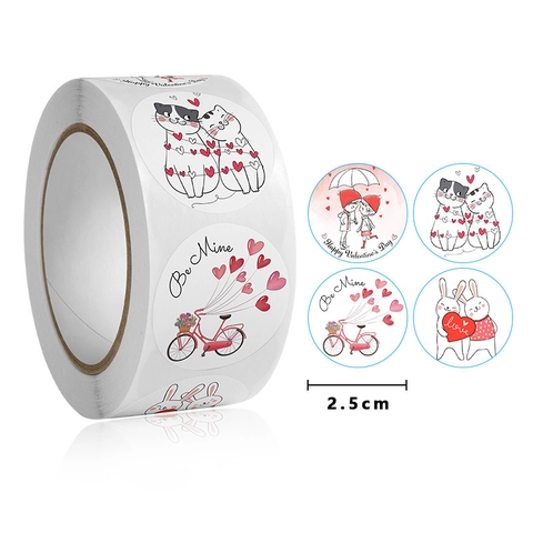 Valentine's Day Heart Stickers Roll Cartoon Love Pattern Self Adhesive Label For Gift Wrapping Wedding Party Decoration