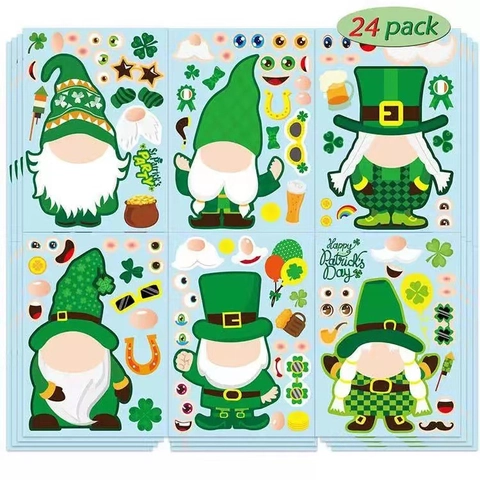 St Patrick Day DIY Αυτοκόλλητα Νάνος για Παιδιά Πάρτι Παιχνίδι Τριφύλλι Χρυσά Νομίσματα Ουράνιο Τόξο Φτιάξτε ένα Πρόσωπο Αυτοκόλλητα