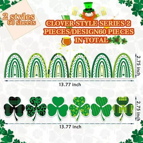 St Patrick Day Clover Rainbow Scalloped Bulletin Board Border Stickers Green Lucky Shamrock Board Decor For Classroom Office School