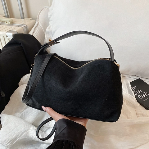 Borsa a Spalla da Donna Grande Capacità in PU Effetto Scamosciato Borsa a Mano Tote Minimalista Pendolare Con Tracolla Regolabile