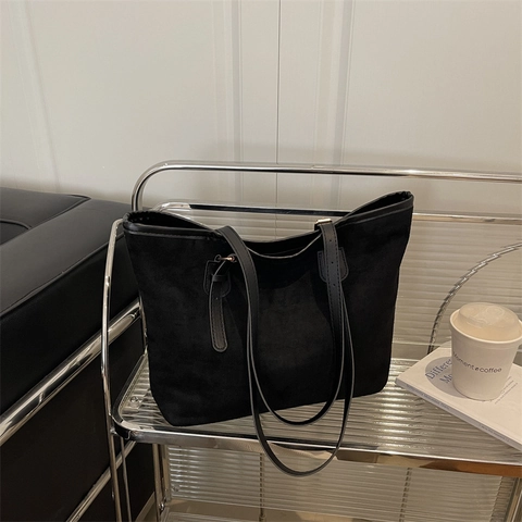 Borsa Tote da Donna Grande Capacità Effetto Scamosciato in Pelle PU Minimalista Borsa a Spalla con Tracolla Regolabile
