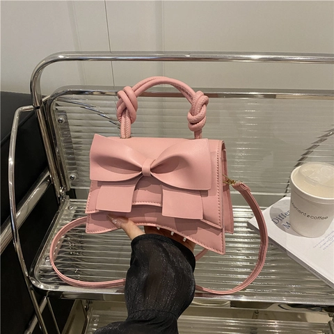 Mode Schleife PU Leder Damen Umhängetasche 2025 Neu Einfarbige Handtasche Mit Gedrehtem Griff Und Umhängegurt