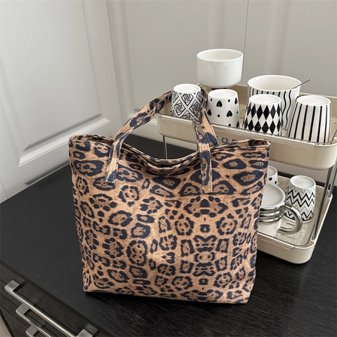 Borsa Tote da Donna in Finta Pelle Scamosciata con Stampa Leopardata Grande Capacità Stile Coreano Vintage Borsa a Tracolla per Pendolarismo Quotidiano