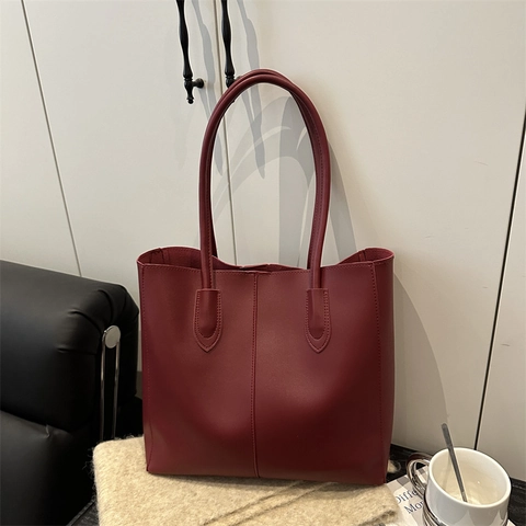 Bolso Tote de Gran Capacidad de Cuero de PU para Mujer Y Estuche Bolso de Hombro con Pespuntes Retro para Escuela Trabajo Diario