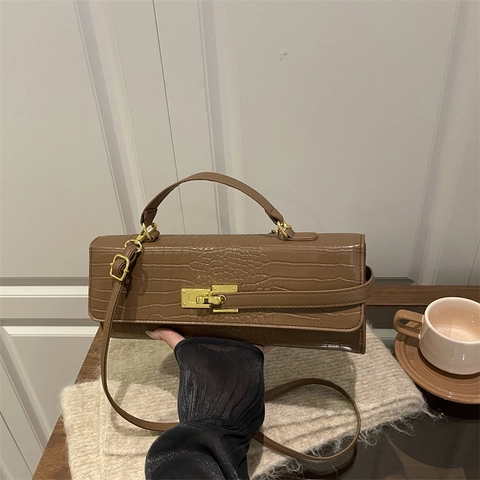 Sac à Bandoulière Femme Vintage en Cuir PU Motif Crocodile Sac à Main Style Coréen Mode Avec Serrure en Métal Sac Quotidien