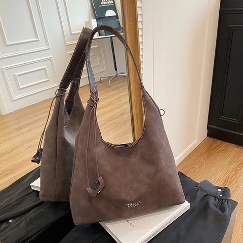 Bolso de Hombro Retro de Cuero PU de Gamuza Mate para Mujer Bolso Tote Hobo de Gran Capacidad Bolso de Mano Casual Suave