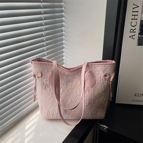Borsa Tote da Donna Grande Capacità in PU Con Ricamo a Onde Colorate Borsa a Spalla alla Moda per Pendolari Borsa per il Tempo Libero Goffrata