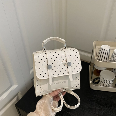 Mini Mochila para Mujer con Estampado de Lunares Moda Cuero de PU Bolso de Hombro Cruzado Tidal Dryness Hamburger Bolso Cuadrado Pequeño