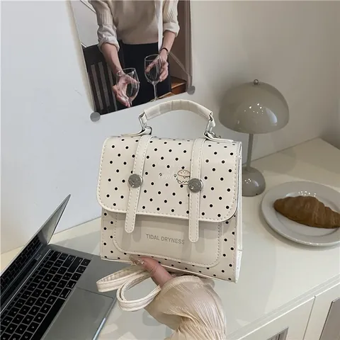 Mini Mochila para Mujer con Estampado de Lunares Moda Cuero de PU Bolso de Hombro Cruzado Tidal Dryness Hamburger Bolso Cuadrado Pequeño