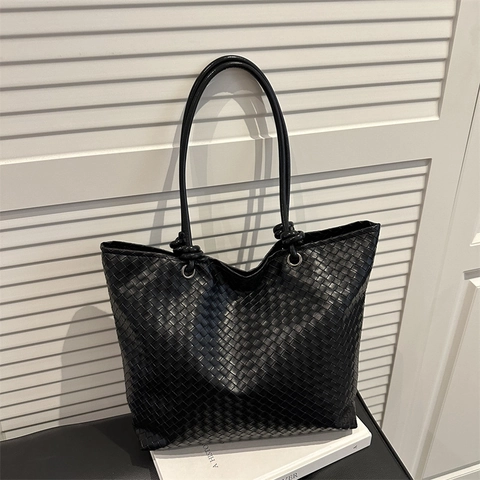 Damen Große Gewebte Tote Bag Minimalistisch Kunstleder Intrecciato Umhängetasche Retro Vielseitige Pendler Handtasche