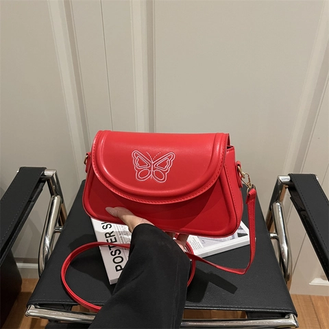 Bolso Cuadrado Pequeño de Cuero PU con Bordado de Mariposa Dulce para Mujer Nuevo Bolso de Hombro de Moda Bolso de Mano de Fiesta