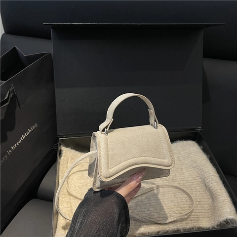 Piccola Borsa Quadrata in Finta Pelle Scamosciata Minimalista Per Donna Vintage Tinta Unita Borsa a Tracolla Borsetta
