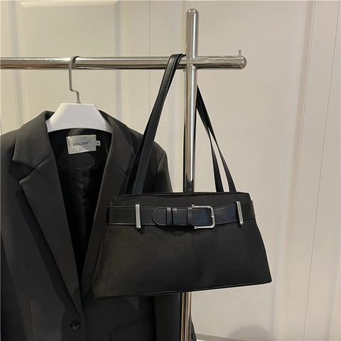 Borsa a Spalla Retrò da Donna in Simil Camoscio Con Fibbia della Cintura Grande Tote Bag per Pendolarismo Borsetta Minimalista