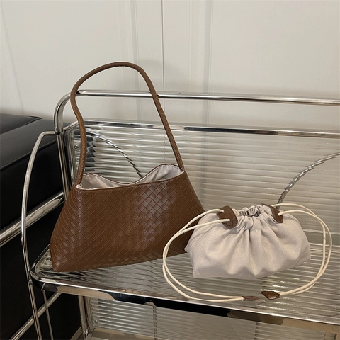 Borsa Sottobraccio in Pelle PU Intrecciata Retro Da Donna Con Pochette A Coulisse Borsa Tote Elegante Per Ufficio