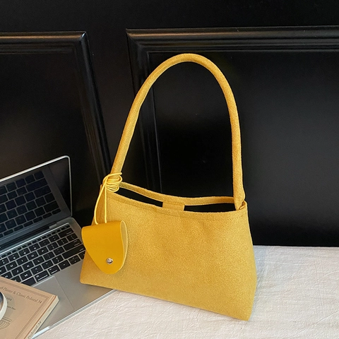Bolso de Axila de Gamuza Sintética Esmerilada para Mujer Bolso de Hombro Retro Color Sólido Minimalista con Mini Bolsa de Adorno