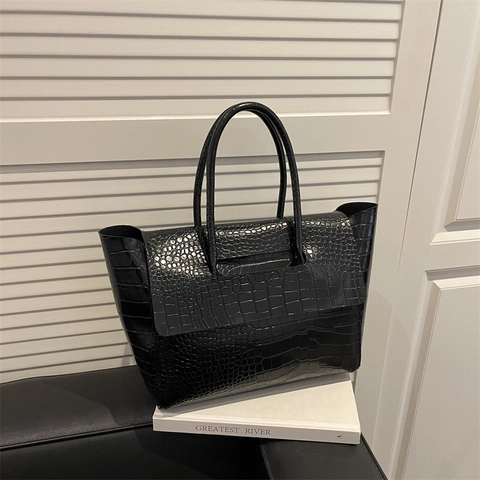 Bolso de Mano para Mujer de Cuero de PU con Patrón de Cocodrilo Gran Capacidad Bolso de Hombro Vintage para Conmutar Minimalista Urbano Bolso con Solapa