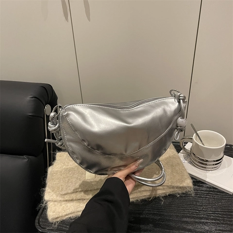 Bolso Hobo de Media Luna para Mujer Cuero PU Color Sólido Correa con Nudo Bolso de Hombro Espacioso Minimalista Bolso Bandolera