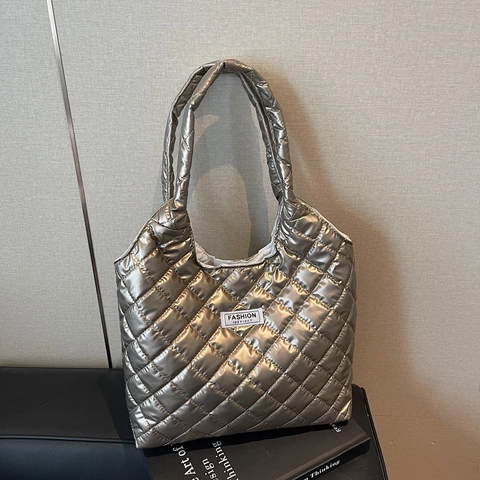 Damen Gesteppte Puffer Tote Bag Große Kapazität Einfarbig Rautenmuster PU Schultertasche Lässige Pendler Handtasche