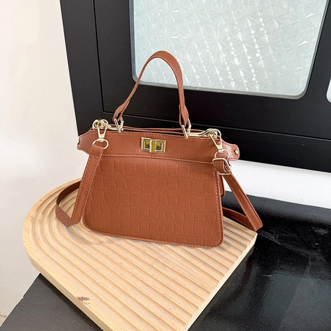 Bolso de Hombro de Cuero PU con Patrón de Cocodrilo para Mujer Vintage Trapecio con Asa Superior Bolso de Mano para Viaje Diario con Cierre Dorado