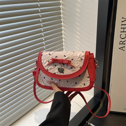 Dolce Borsa a Spalla in Stile Coreano Con Fiocco per Donna Ciondolo a Cuore Texture a Bolle Increspata Borsa Sottobraccio Quadrata