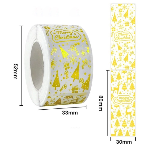 Christmas Merry Christmas Stickers Gold Rose Gold Foil Stamping Label For Gift Box Wrapping Xmas Tree Reindeer Snowflake Festive Decoration
