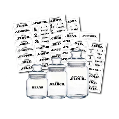 Transparent Wasserdicht Ölbeständig Küche Vorratskammer Lebensmittel Etiketten Aufkleber Für Gläser Behälter Minimalistischer Schwarzer Text Gedruckt Organisation