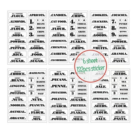 Transparent Wasserdicht Ölbeständig Küche Vorratskammer Lebensmittel Etiketten Aufkleber Für Gläser Behälter Minimalistischer Schwarzer Text Gedruckt Organisation