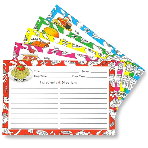 Colorful Cardstock Recipe Cards Hand Drawn Food Pattern Double Sided Non Glossy Kitchen Recording Index Cards For Cooking