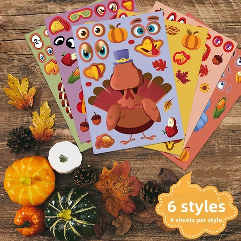 DIY Thanksgiving Turkey Stickers For Kids Educational Autumn Harvest Activity Party Favor Game Decoration