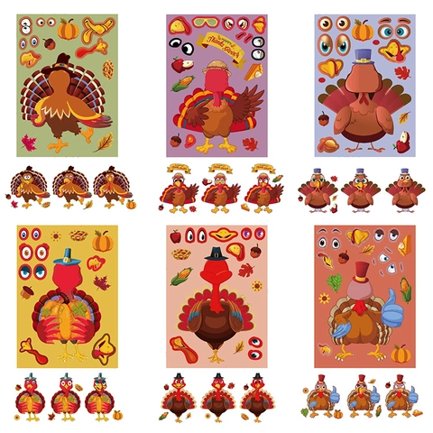DIY Thanksgiving Turkey Stickers For Kids Educational Autumn Harvest Activity Party Favor Game Decoration